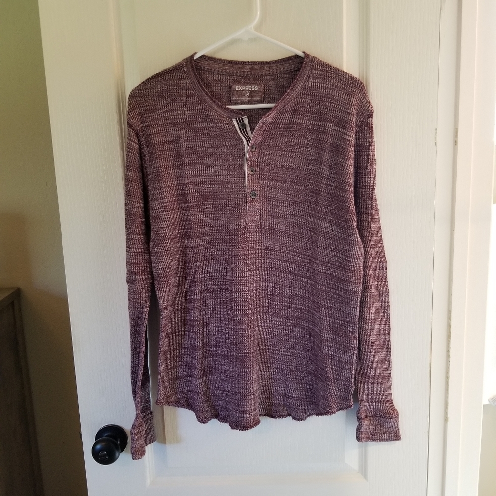 Express Waffle Henley Burgundy Men's L Shirt